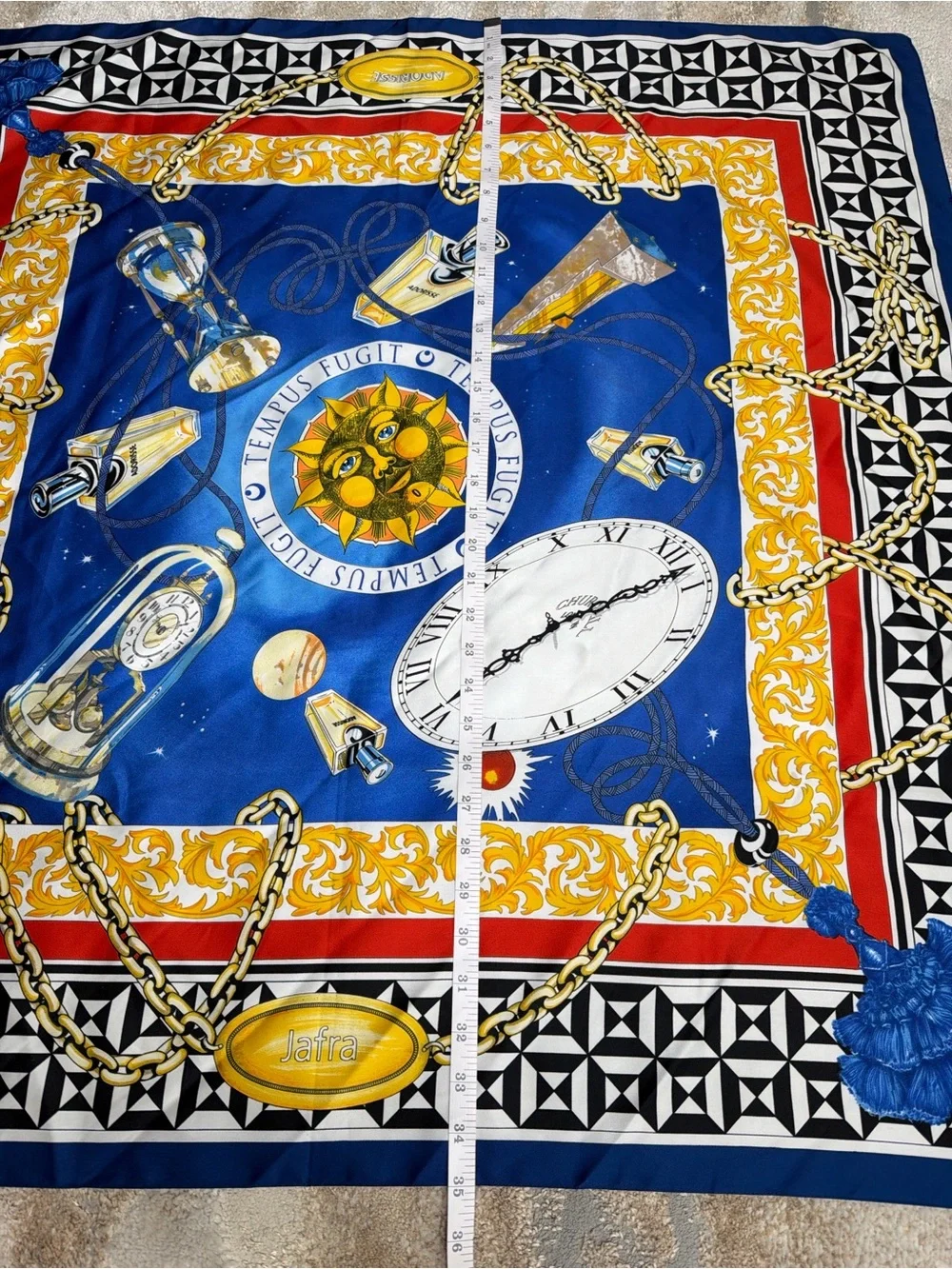 JAFRA Blue Gold Black Red Decorative Silk-Style Scarf